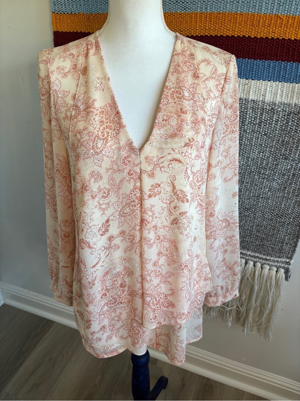 Chico's Cream Blouse with Dusty Rose Paisley Print